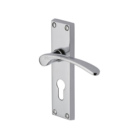This is an image of a Heritage Brass - Door Handle for Euro Profile Plate Sophia Design Polished Chrome Fi, v4146-48-pc that is available to order from T.H Wiggans Ironmongery in Kendal.