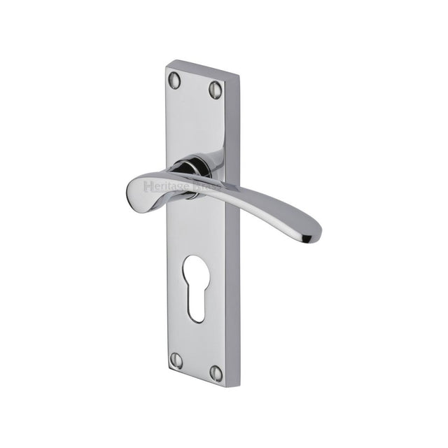 This is an image of a Heritage Brass - Door Handle for Euro Profile Plate Sophia Design Polished Chrome Fi, v4146-48-pc that is available to order from T.H Wiggans Ironmongery in Kendal.