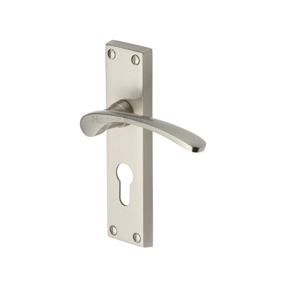 This is an image of a Heritage Brass - Door Handle for Euro Profile Plate Sophia Design Satin Nickel Fi, v4146-48-sn that is available to order from T.H Wiggans Ironmongery in Kendal.