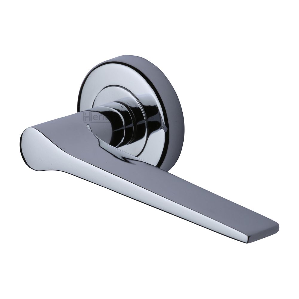 This is an image of a Heritage Brass - Door Handle Lever on Rose Gio Design Polished Chrome Finish, v4189-pc that is available to order from T.H Wiggans Ironmongery in Kendal.
