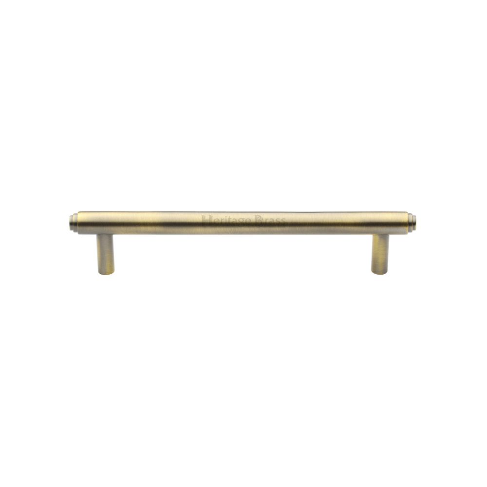 This is an image of a Heritage Brass - Cabinet Pull Stepped Design 128mm CTC Antique Brass Finish, v4410-128-at that is available to order from T.H Wiggans Ironmongery in Kendal.