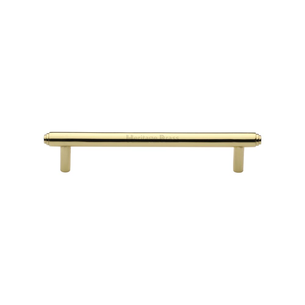 This is an image of a Heritage Brass - Cabinet Pull Stepped Design 128mm CTC Polished Brass Finish, v4410-128-pb that is available to order from T.H Wiggans Ironmongery in Kendal.