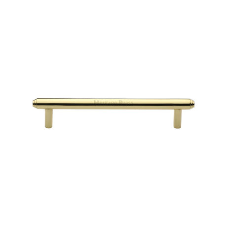 This is an image of a Heritage Brass - Cabinet Pull Stepped Design 128mm CTC Polished Brass Finish, v4410-128-pb that is available to order from T.H Wiggans Ironmongery in Kendal.