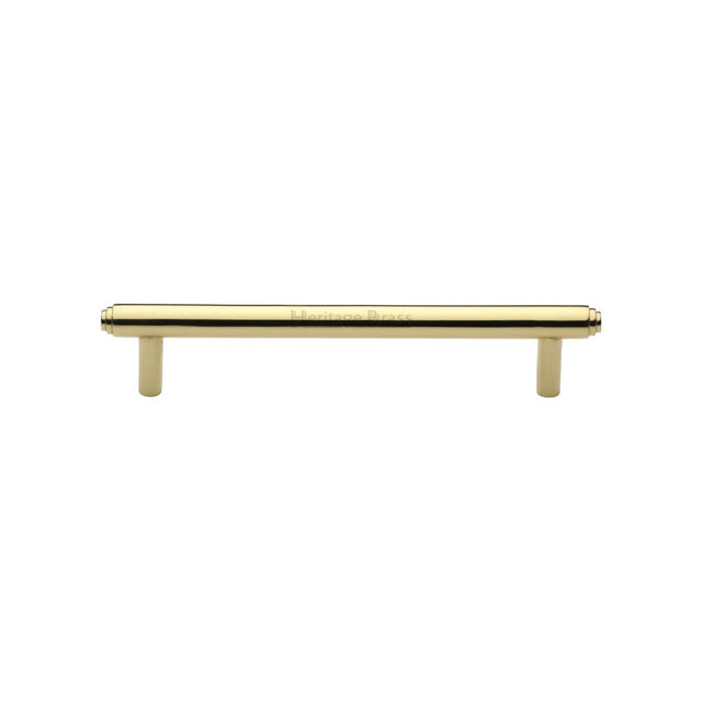 This is an image of a Heritage Brass - Cabinet Pull Stepped Design 128mm CTC Polished Brass Finish, v4410-128-pb that is available to order from T.H Wiggans Ironmongery in Kendal.