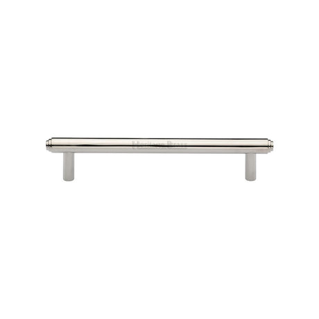 This is an image of a Heritage Brass - Cabinet Pull Stepped Design 128mm CTC Polished Nickel Finish, v4410-128-pnf that is available to order from T.H Wiggans Ironmongery in Kendal.