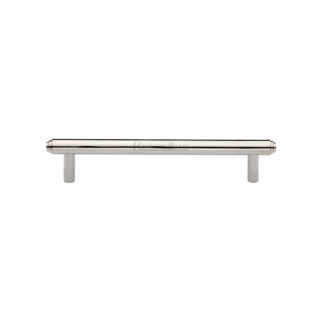 This is an image of a Heritage Brass - Cabinet Pull Stepped Design 128mm CTC Polished Nickel Finish, v4410-128-pnf that is available to order from T.H Wiggans Ironmongery in Kendal.