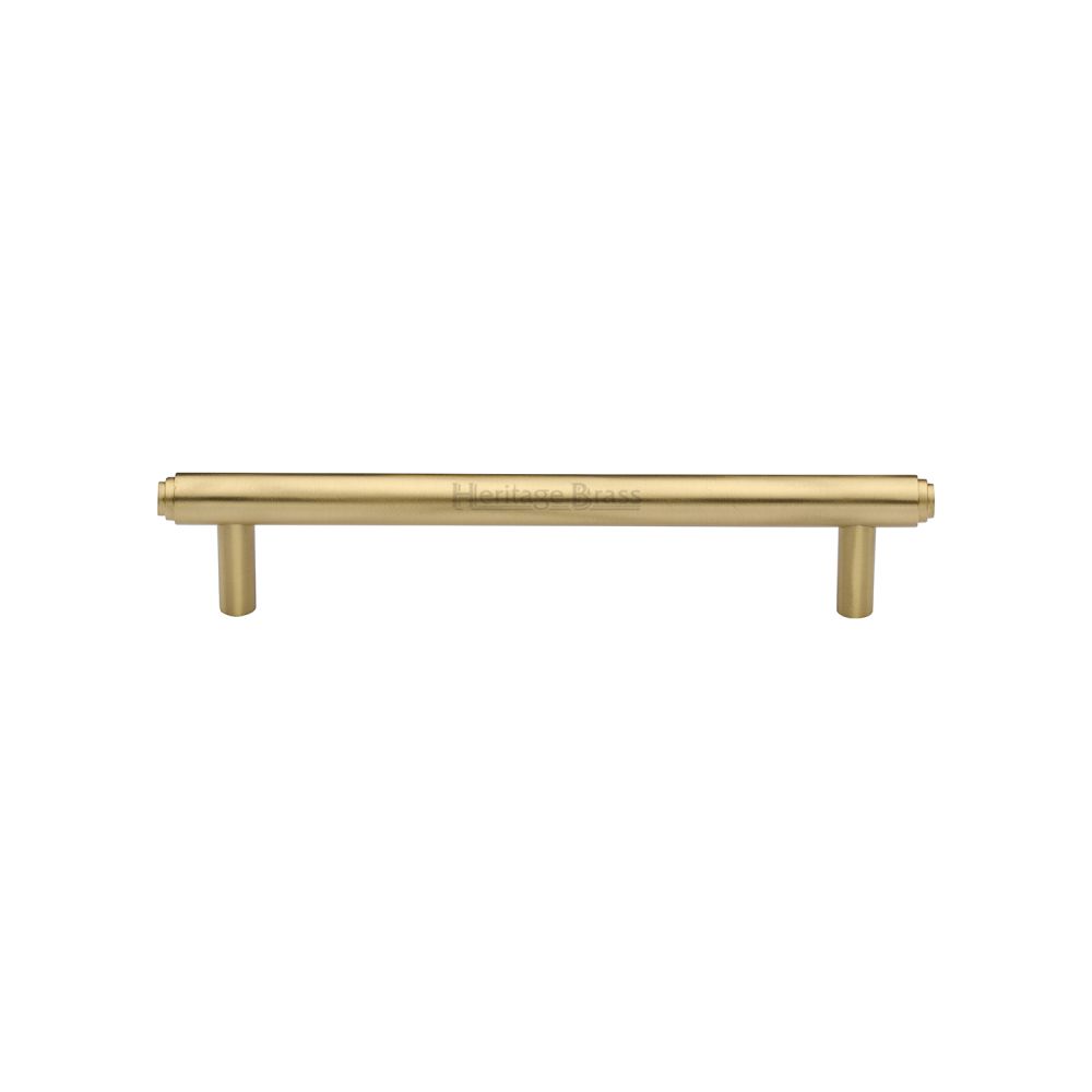 This is an image of a Heritage Brass - Cabinet Pull Stepped Design 128mm CTC Satin Brass Finish, v4410-128-sb that is available to order from T.H Wiggans Ironmongery in Kendal.