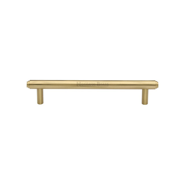 This is an image of a Heritage Brass - Cabinet Pull Stepped Design 128mm CTC Satin Brass Finish, v4410-128-sb that is available to order from T.H Wiggans Ironmongery in Kendal.