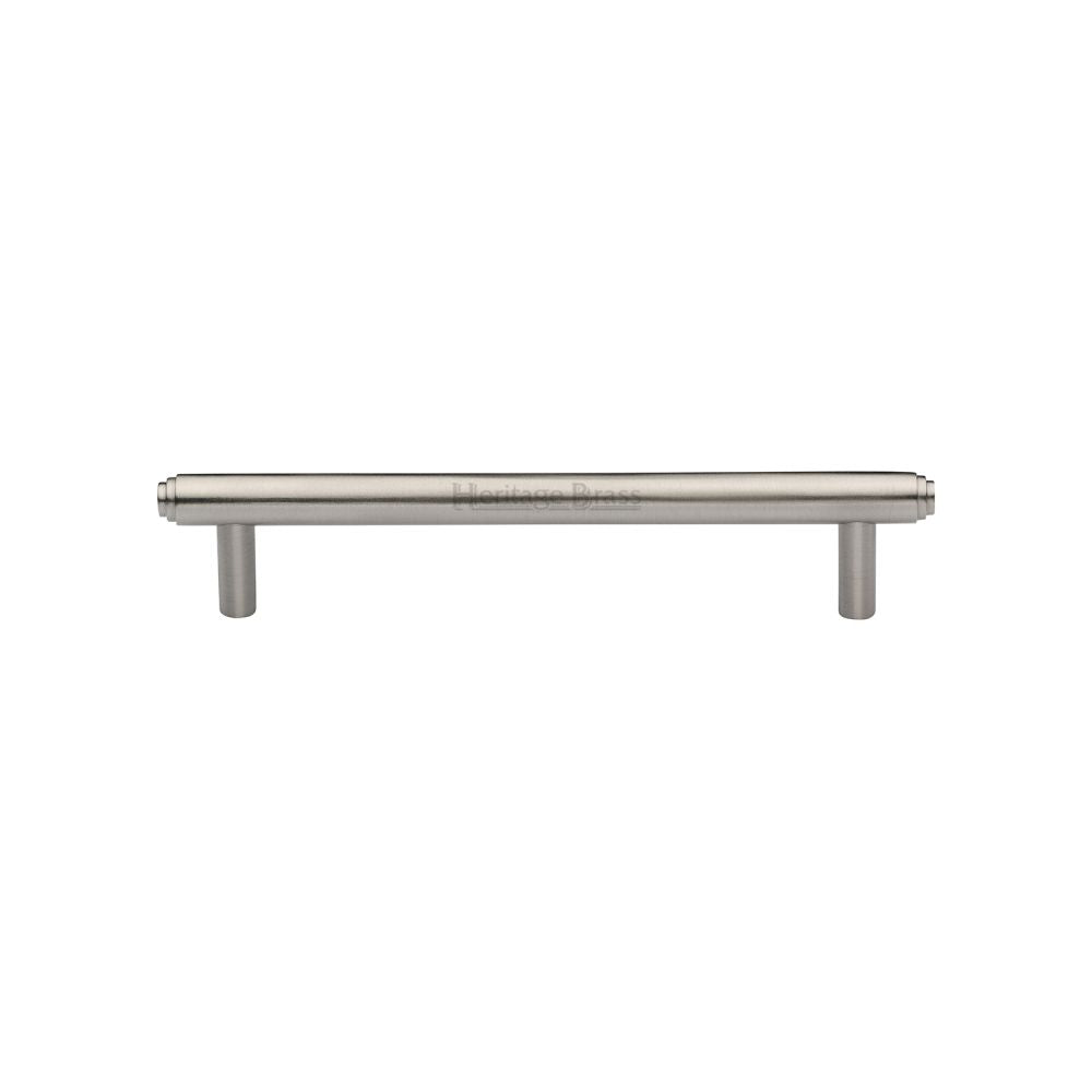 This is an image of a Heritage Brass - Cabinet Pull Stepped Design 128mm CTC Satin Nickel Finish, v4410-128-sn that is available to order from T.H Wiggans Ironmongery in Kendal.