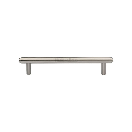 This is an image of a Heritage Brass - Cabinet Pull Stepped Design 128mm CTC Satin Nickel Finish, v4410-128-sn that is available to order from T.H Wiggans Ironmongery in Kendal.