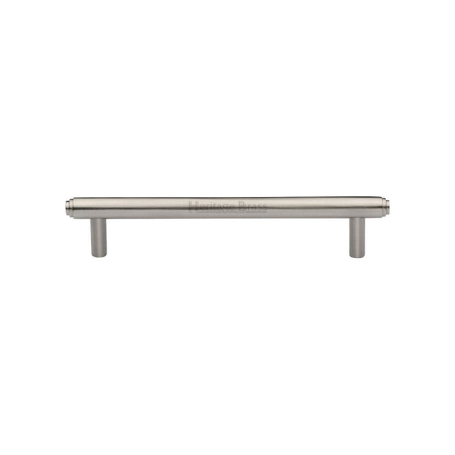 This is an image of a Heritage Brass - Cabinet Pull Stepped Design 128mm CTC Satin Nickel Finish, v4410-128-sn that is available to order from T.H Wiggans Ironmongery in Kendal.