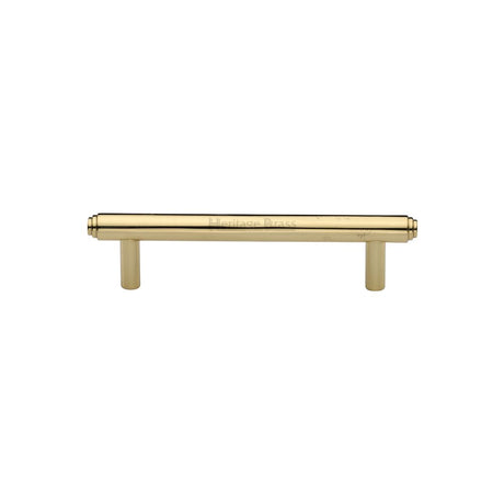 This is an image of a Heritage Brass - Cabinet Pull Stepped Design 96mm CTC Polished Brass Finish, v4410-96-pb that is available to order from T.H Wiggans Ironmongery in Kendal.