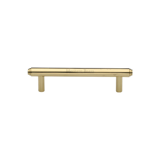 This is an image of a Heritage Brass - Cabinet Pull Stepped Design 96mm CTC Polished Brass Finish, v4410-96-pb that is available to order from T.H Wiggans Ironmongery in Kendal.