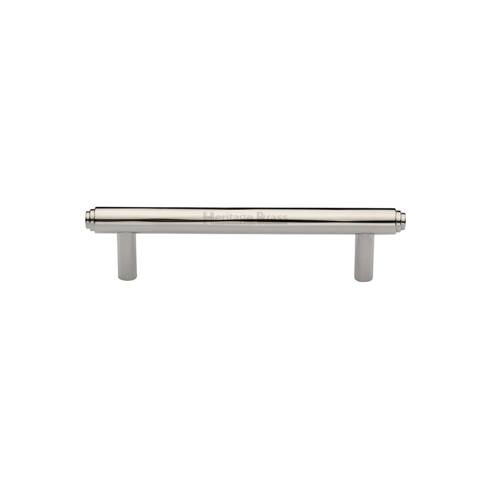 This is an image of a Heritage Brass - Cabinet Pull Stepped Design 96mm CTC Polished Nickel Finish, v4410-96-pnf that is available to order from T.H Wiggans Ironmongery in Kendal.