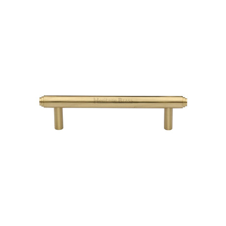 This is an image of a Heritage Brass - Cabinet Pull Stepped Design 96mm CTC Satin Brass Finish, v4410-96-sb that is available to order from T.H Wiggans Ironmongery in Kendal.