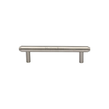 This is an image of a Heritage Brass - Cabinet Pull Stepped Design 96mm CTC Satin Nickel Finish, v4410-96-sn that is available to order from T.H Wiggans Ironmongery in Kendal.