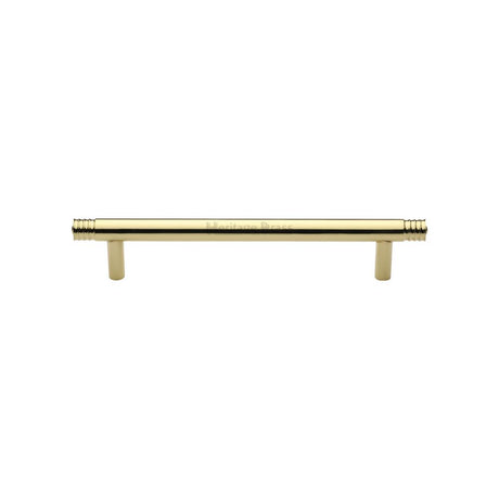 This is an image of a Heritage Brass - Cabinet Pull Contour Design 128mm CTC Polished Brass Finish, v4446-128-pb that is available to order from T.H Wiggans Ironmongery in Kendal.