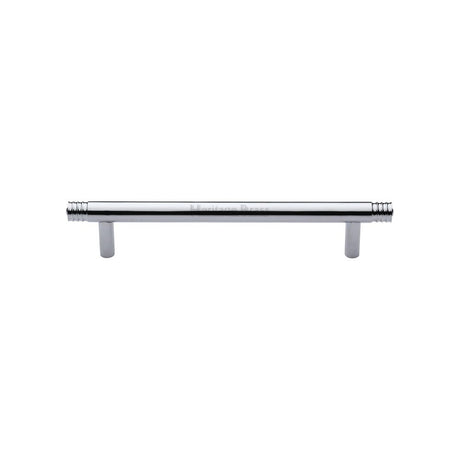 This is an image of a Heritage Brass - Cabinet Pull Contour Design 128mm CTC Polished Chrome Finish, v4446-128-pc that is available to order from T.H Wiggans Ironmongery in Kendal.