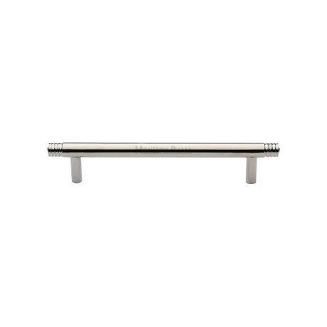 This is an image of a Heritage Brass - Cabinet Pull Contour Design 128mm CTC Polished Nickel Finish, v4446-128-pnf that is available to order from T.H Wiggans Ironmongery in Kendal.