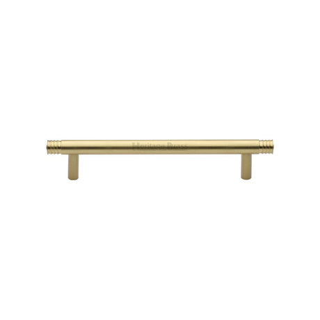 This is an image of a Heritage Brass - Cabinet Pull Contour Design 128mm CTC Satin Brass Finish, v4446-128-sb that is available to order from T.H Wiggans Ironmongery in Kendal.