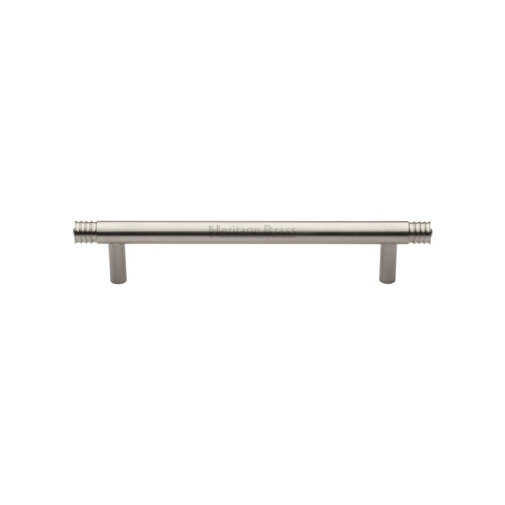 This is an image of a Heritage Brass - Cabinet Pull Contour Design 128mm CTC Satin Nickel Finish, v4446-128-sn that is available to order from T.H Wiggans Ironmongery in Kendal.