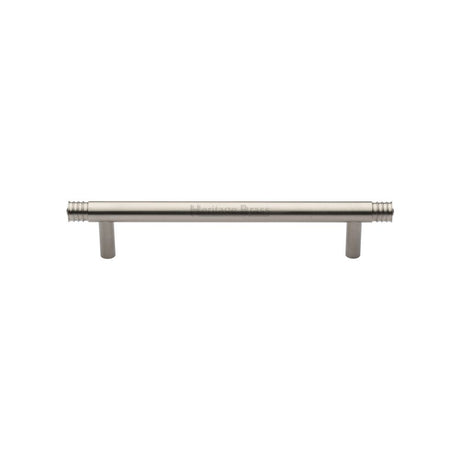 This is an image of a Heritage Brass - Cabinet Pull Contour Design 128mm CTC Satin Nickel Finish, v4446-128-sn that is available to order from T.H Wiggans Ironmongery in Kendal.