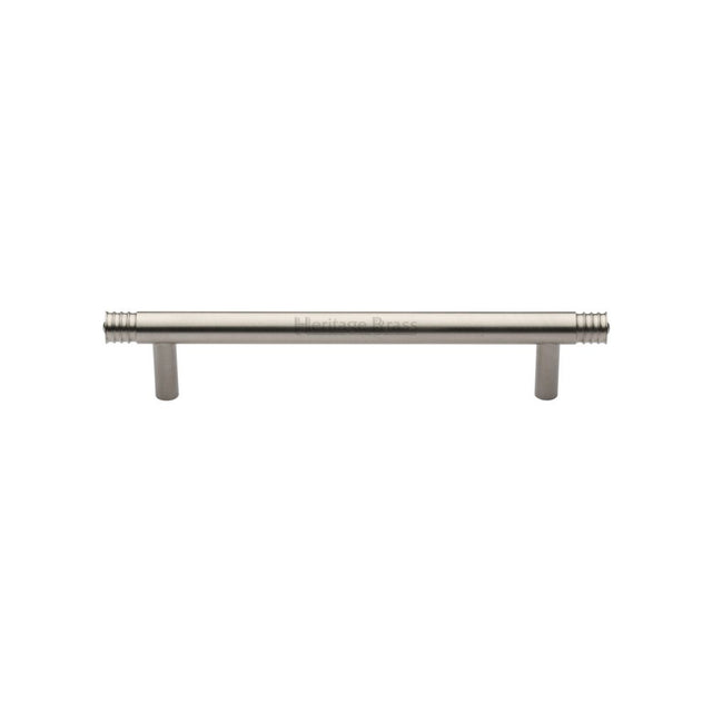 This is an image of a Heritage Brass - Cabinet Pull Contour Design 128mm CTC Satin Nickel Finish, v4446-128-sn that is available to order from T.H Wiggans Ironmongery in Kendal.