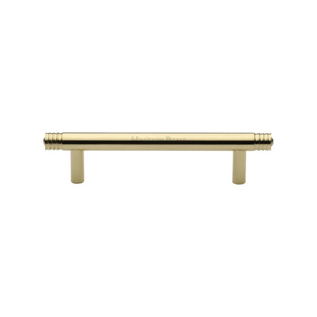 This is an image of a Heritage Brass - Cabinet Pull Contour Design 96mm CTC Polished Brass Finish, v4446-96-pb that is available to order from T.H Wiggans Ironmongery in Kendal.