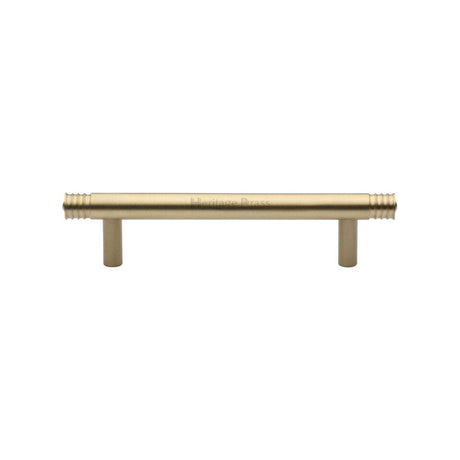 This is an image of a Heritage Brass - Cabinet Pull Contour Design 96mm CTC Satin Brass Finish, v4446-96-sb that is available to order from T.H Wiggans Ironmongery in Kendal.