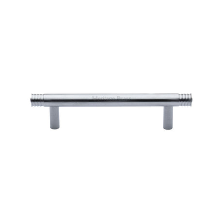 This is an image of a Heritage Brass - Cabinet Pull Contour Design 96mm CTC Satin Chrome finish, v4446-96-sc that is available to order from T.H Wiggans Ironmongery in Kendal.