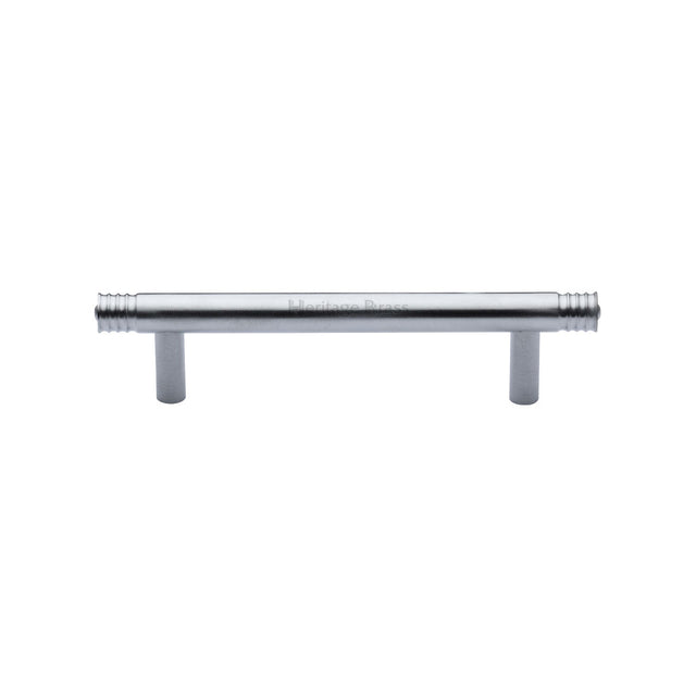 This is an image of a Heritage Brass - Cabinet Pull Contour Design 96mm CTC Satin Chrome finish, v4446-96-sc that is available to order from T.H Wiggans Ironmongery in Kendal.