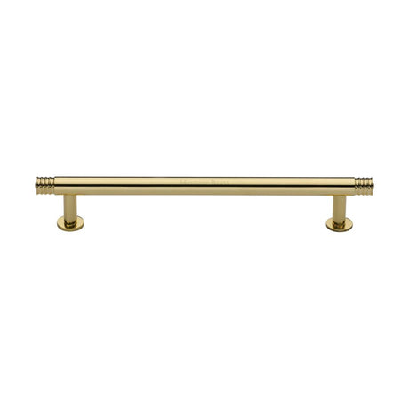 This is an image of a Heritage Brass - Cabinet Pull Contour Design with 16mm Rose 160mm CTC Polished Brass, v4447-160-pb that is available to order from T.H Wiggans Ironmongery in Kendal.