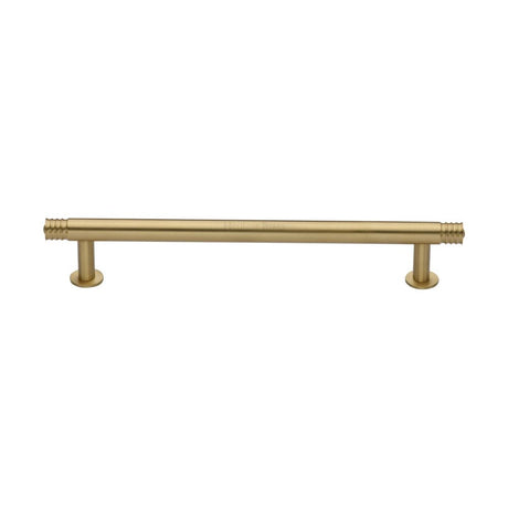 This is an image of a Heritage Brass - Cabinet Pull Contour Design with 16mm Rose 160mm CTC Satin Brass, v4447-160-sb that is available to order from T.H Wiggans Ironmongery in Kendal.