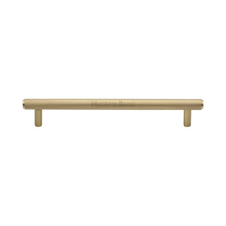 This is an image of a Heritage Brass - Cabinet Pull Knurled Design 160mm CTC Satin Brass Finish, v4458-160-sb that is available to order from T.H Wiggans Ironmongery in Kendal.