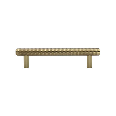 This is an image of a Heritage Brass - Cabinet Pull Knurled Design 96mm CTC Polished Brass Finish, v4458-96-pb that is available to order from T.H Wiggans Ironmongery in Kendal.