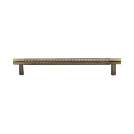 This is an image of a Heritage Brass - Cabinet Pull Partial Knurled Design 160mm CTC Antique Brass Finish, v4461-160-at that is available to order from T.H Wiggans Ironmongery in Kendal.