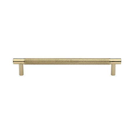 This is an image of a Heritage Brass - Cabinet Pull Partial Knurled Design 160mm CTC Polished Brass Finish, v4461-160-pb that is available to order from T.H Wiggans Ironmongery in Kendal.