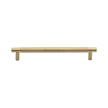 This is an image of a Heritage Brass - Cabinet Pull Partial Knurled Design 160mm CTC Satin Brass Finish, v4461-160-sb that is available to order from T.H Wiggans Ironmongery in Kendal.