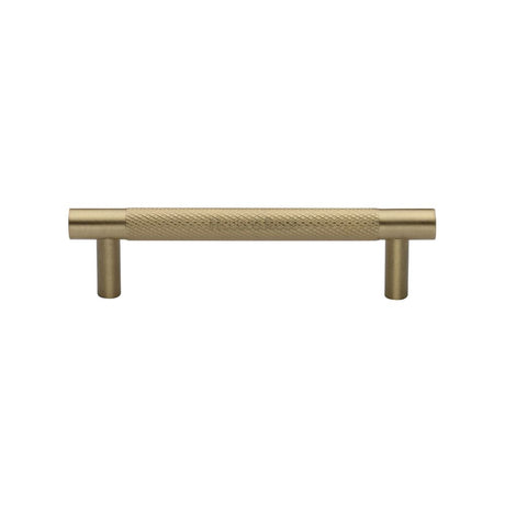 This is an image of a Heritage Brass - Cabinet Pull Partial Knurled Design 96mm CTC Satin Brass Finish, v4461-96-sb that is available to order from T.H Wiggans Ironmongery in Kendal.