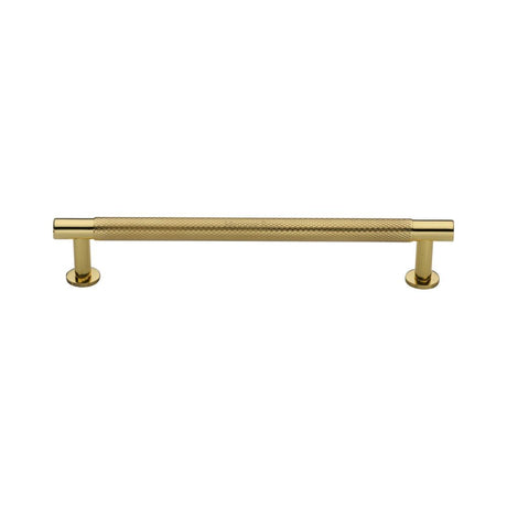 This is an image of a Heritage Brass - Cabinet Pull Partial Knurled Design with Rose 160mm CTC Polished Br, v4462-160-pb that is available to order from T.H Wiggans Ironmongery in Kendal.
