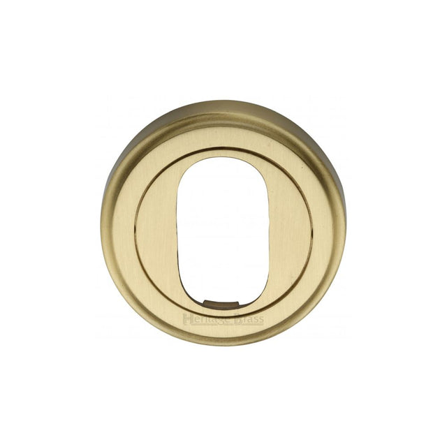 This is an image of a Heritage Brass - Oval Profile Cylinder Escutcheon Satin Brass Finish, v5010-sb that is available to order from T.H Wiggans Ironmongery in Kendal.