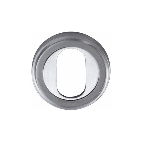 This is an image of a Heritage Brass - Oval Profile Cylinder Escutcheon Satin Chrome Finish, v5010-sc that is available to order from T.H Wiggans Ironmongery in Kendal.