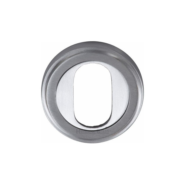 This is an image of a Heritage Brass - Oval Profile Cylinder Escutcheon Satin Chrome Finish, v5010-sc that is available to order from T.H Wiggans Ironmongery in Kendal.