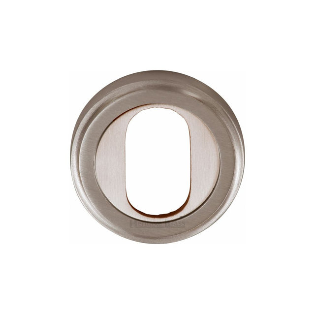 This is an image of a Heritage Brass - Oval Profile Cylinder Escutcheon Satin Nickel Finish, v5010-sn that is available to order from T.H Wiggans Ironmongery in Kendal.