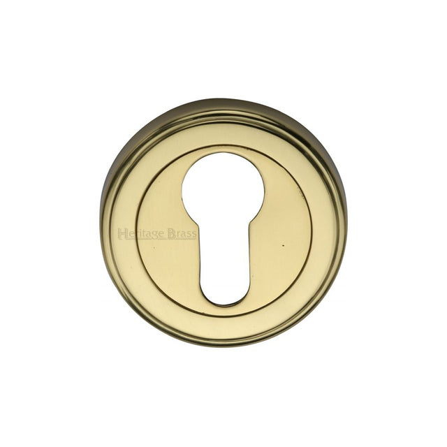 This is an image of a Heritage Brass - Euro Profile Cylinder Escutcheon Polished Brass Finish, v5020-pb that is available to order from T.H Wiggans Ironmongery in Kendal.