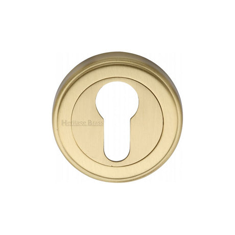 This is an image of a Heritage Brass - Euro Profile Cylinder Escutcheon Satin Brass Finish, v5020-sb that is available to order from T.H Wiggans Ironmongery in Kendal.