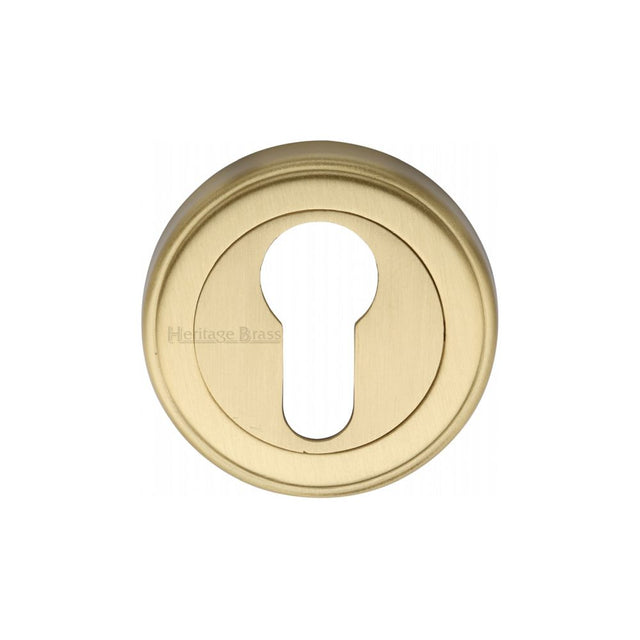This is an image of a Heritage Brass - Euro Profile Cylinder Escutcheon Satin Brass Finish, v5020-sb that is available to order from T.H Wiggans Ironmongery in Kendal.