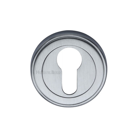This is an image of a Heritage Brass - Euro Profile Cylinder Escutcheon Satin Chrome Finish, v5020-sc that is available to order from T.H Wiggans Ironmongery in Kendal.