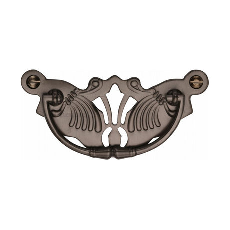 This is an image of a Heritage Brass - Cabinet Pull Ornate Plate Design Matt Bronze Finish, v5021-mb that is available to order from T.H Wiggans Ironmongery in Kendal.