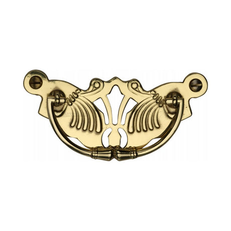 This is an image of a Heritage Brass - Cabinet Pull Ornate Plate Design Polished Brass Finish, v5021-pb that is available to order from T.H Wiggans Ironmongery in Kendal.